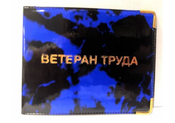 Обложка д/ветеран труда E-010 ПВХ синий/уголки